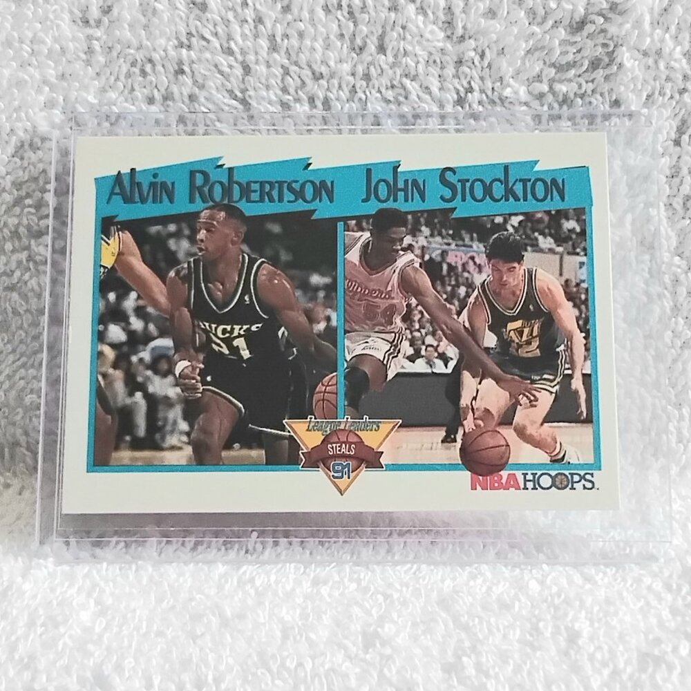 5/$20 Mint 1991 NBA Hoops Robertson/Stockton League Leaders Steals NBA Card 310!
